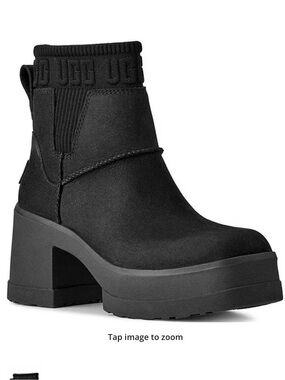 UGG Black Chunky Heel Ankle Boot with Knit Collar